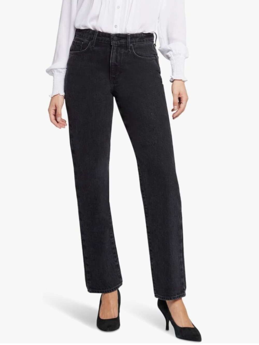 NYDJ Brooke Loose Straight Jeans Black Wash Size 30